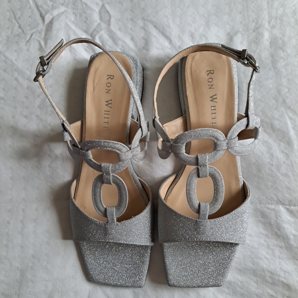 NWOB Ron White Beverly Glitter Fabric Slingback Sandals Size 38.5 8.5 $495